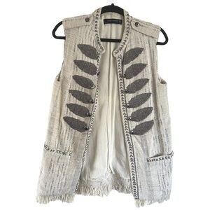 Zara tweed cream military button up long vest w/ metallic beading